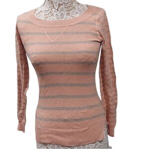 t/o pink and gray striped long sleeve sweater size s